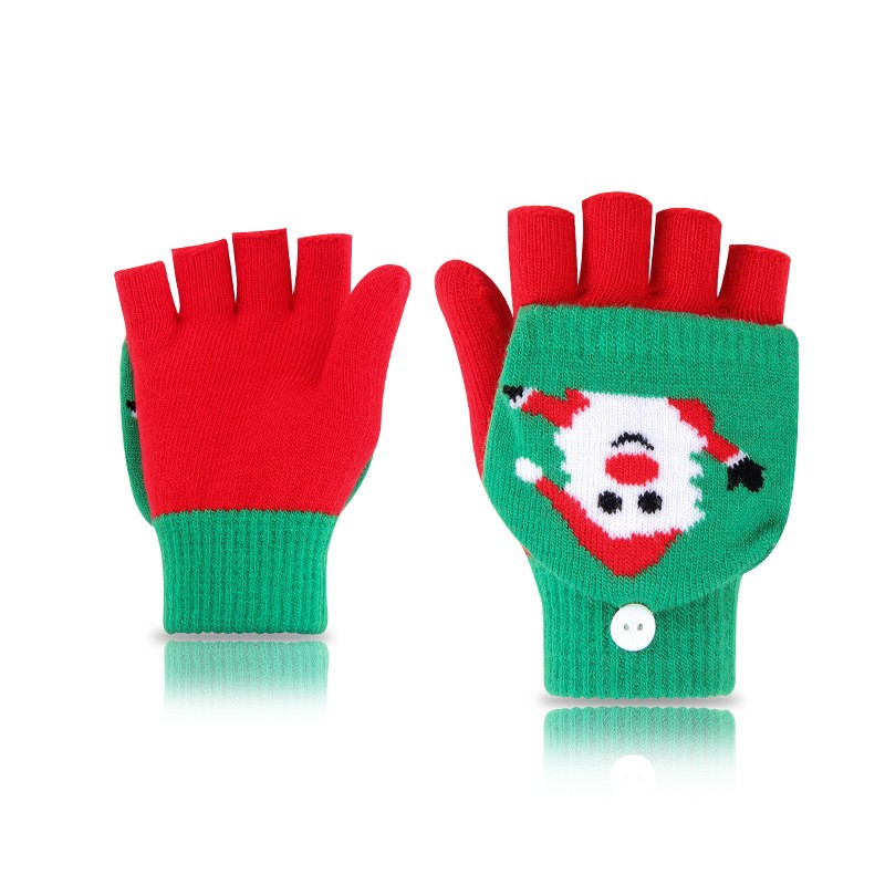 Knitted Gloves Manufacturer - OEM Winter Half Finger Christmas Pattern Gloves
