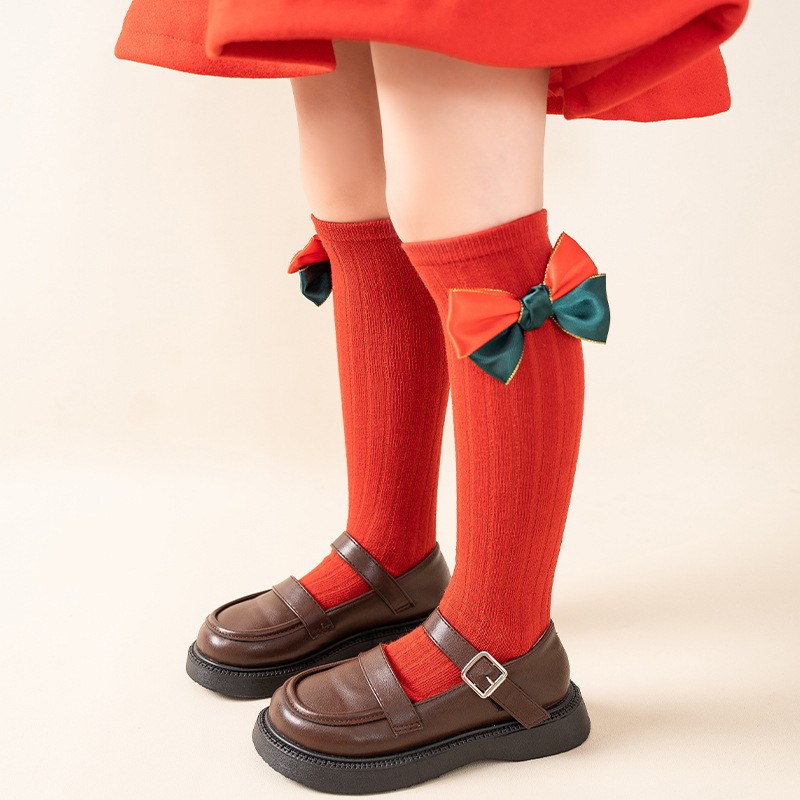 Knitted Socks Factory - OEM Children's Mid-tube Red Christmas Calf Socks