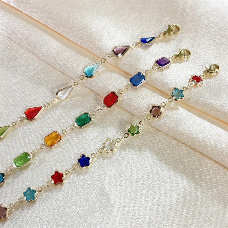 Gold Plated Bracelet Manufacturer - OEM Crystal Multi Colors Square Shapes