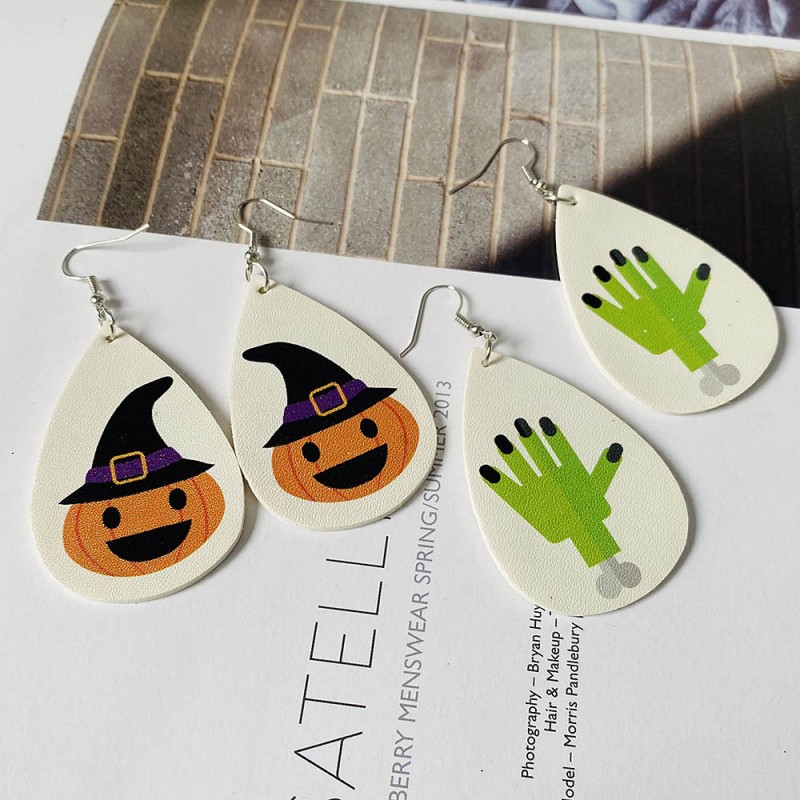 Leather Earrings Manufacturer - OEM Drop-shaped Pumpkin Lamp Double-sided