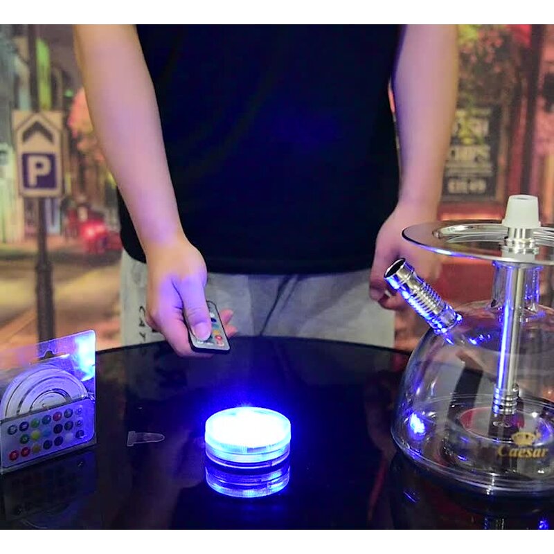 RGB LED Light Manufacturer - Multicolor Battery Operated 2.8" Round Hookah Remote Controlled