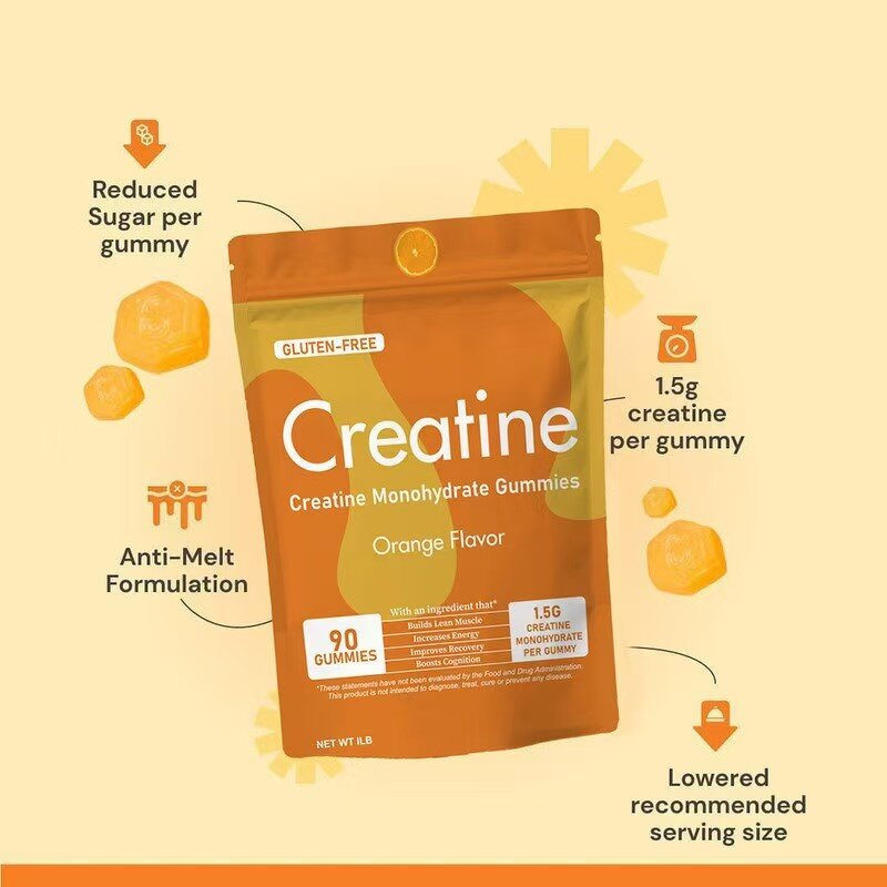 Creatine Monohydrate Gummies Manufacturer - Private Label, Orange Flavor, Gluten-Free