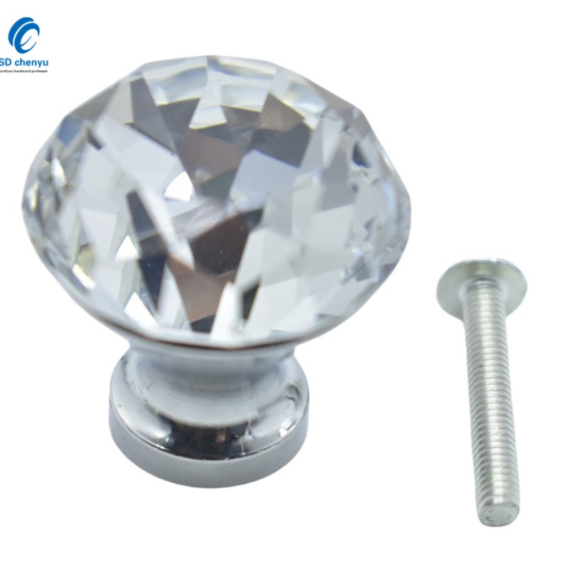 Crystal Knobs Manufacturer - OEM 30mm Glass Diamond Round Knobs for Cabinet