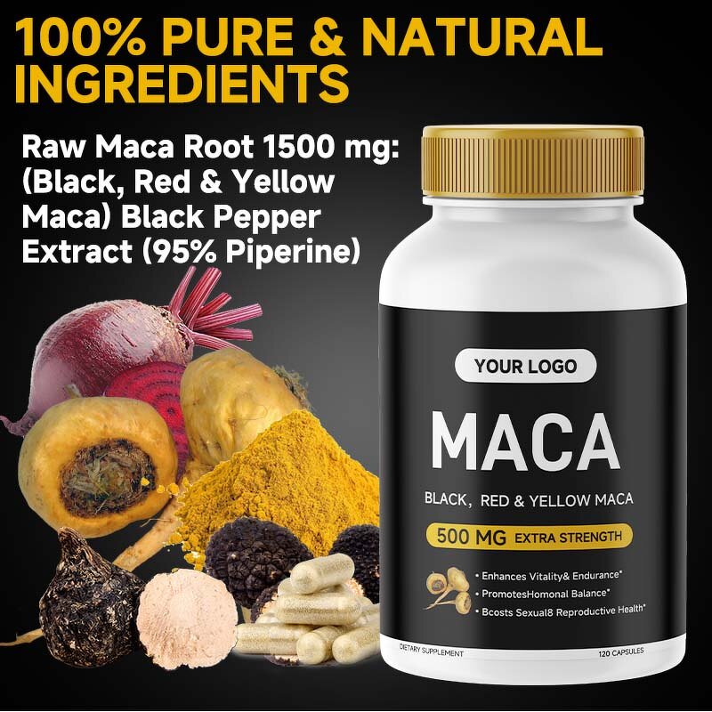 Maca Root Capsules Manufacturer - Private Label, 60 Capsules for Men's Energy & Stamina