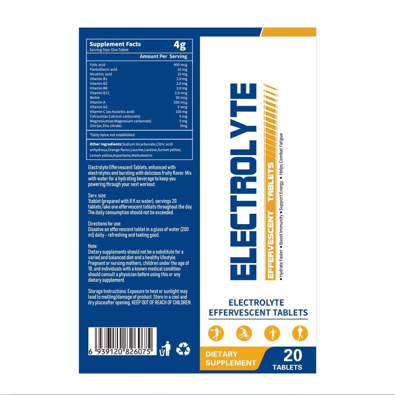 Electrolyte Effervescent Tablets Manufacturer - Organic Hydro Vitamin for Adults 4G*20 Tablets