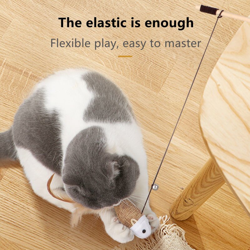 Cat Teaser Stick Manufacturer - Interactive Wooden Wand with Sounding Mouse Bell
