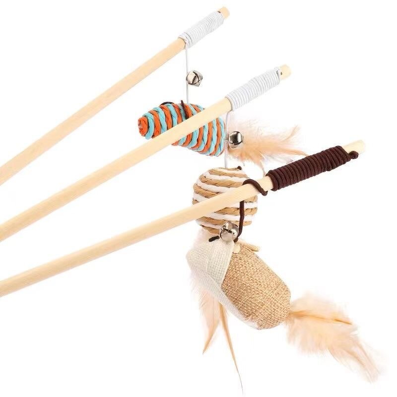 Cat Teaser Stick Manufacturer - Interactive Wooden Wand with Sounding Mouse Bell