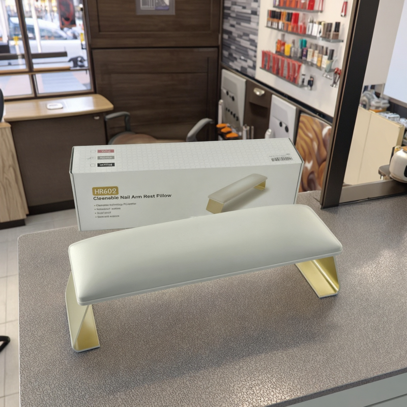 Nail Tech Arm Rest Manufacturer - Leather with Non-Slip Aluminum Legs & Cleanable