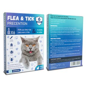 Cat Flea and Tick Treatment Manufacturer - 6 Dose Waterproof Topical for Cats Over 1.5 Lbs
