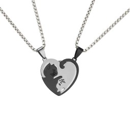 Cat Necklace Factory - OEM Cute Stainless Steel Love Peach Heart Couple