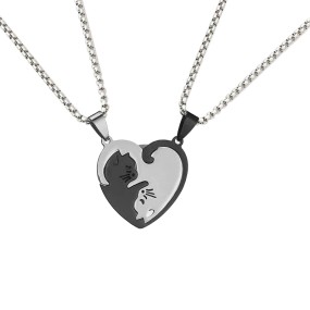 Cat Necklace Factory - OEM Cute Stainless Steel Love Peach Heart Couple