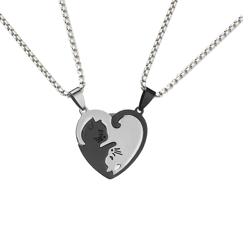 Cat Necklace Factory - OEM Cute Stainless Steel Love Peach Heart Couple