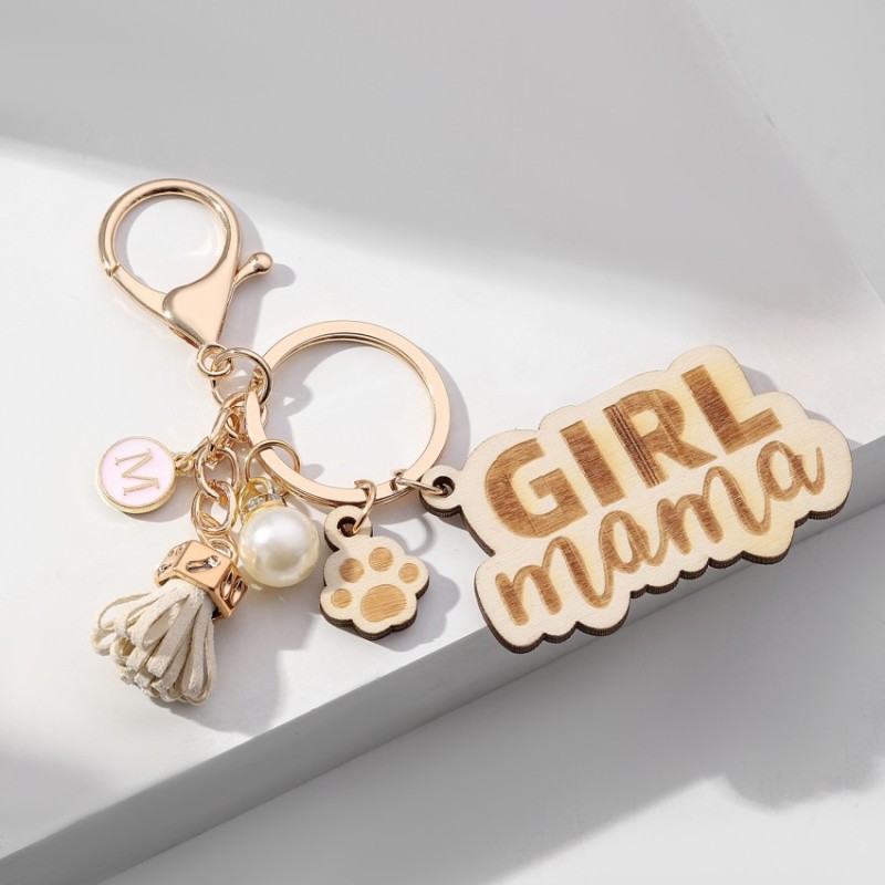Keychain Factory - OEM GIRL MAMA Dog Paw Print Pearl Fringe