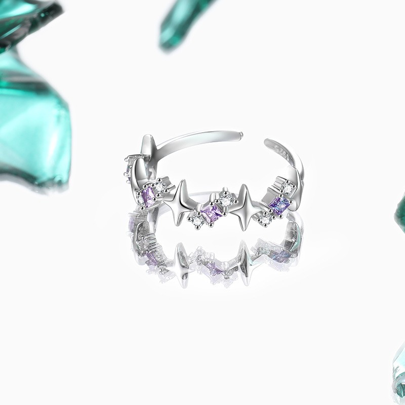 Sterling Silver Ring Manufacturer - OEM S925 Purple Zircon Heart Star Adjustable