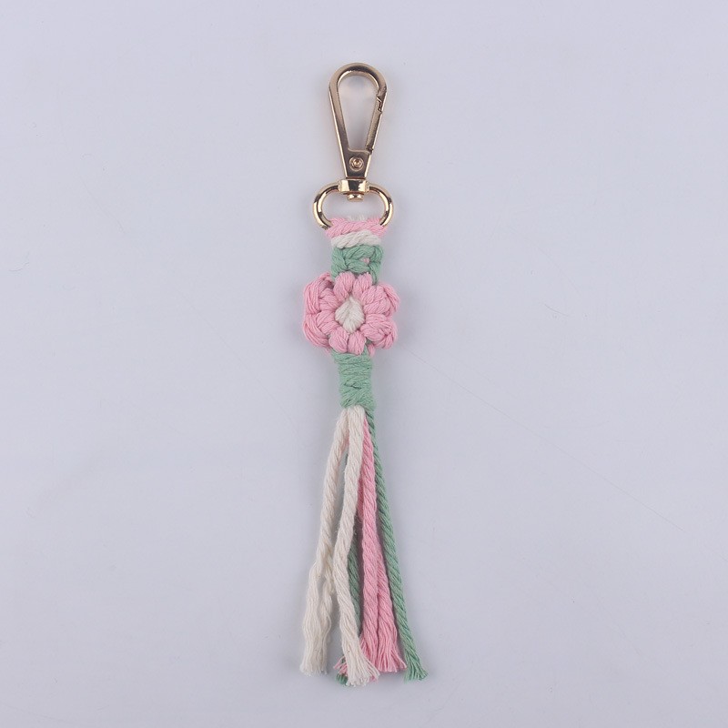 Keychain Manufacturer - OEM Hand-woven Cotton Cord Flower Pendant