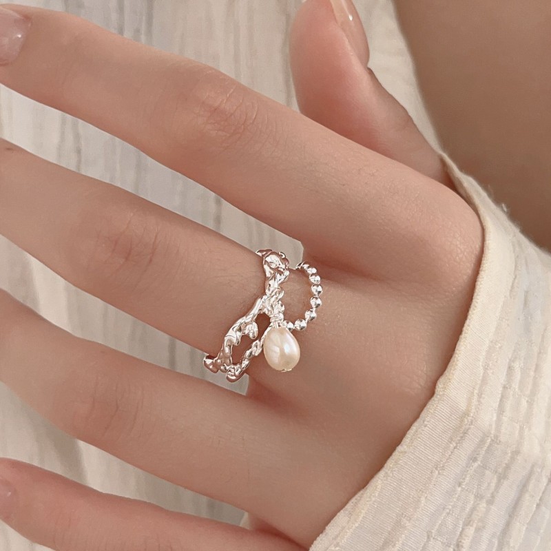 Sterling Silver Ring Factory - OEM S925 Pearl Hollow Chain Opening Ring