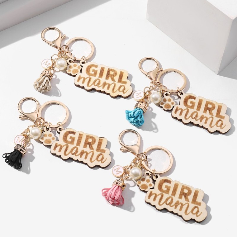 Keychain Factory - OEM GIRL MAMA Dog Paw Print Pearl Fringe