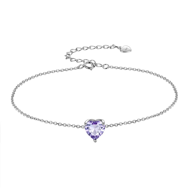 Sterling Silver Bracelet Manufacturer - OEM S925 Birthstone Heart Shape Chain