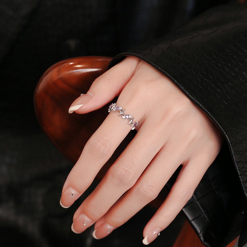 Sterling Silver Ring Manufacturer - OEM S925 Purple Zircon Heart Star Adjustable