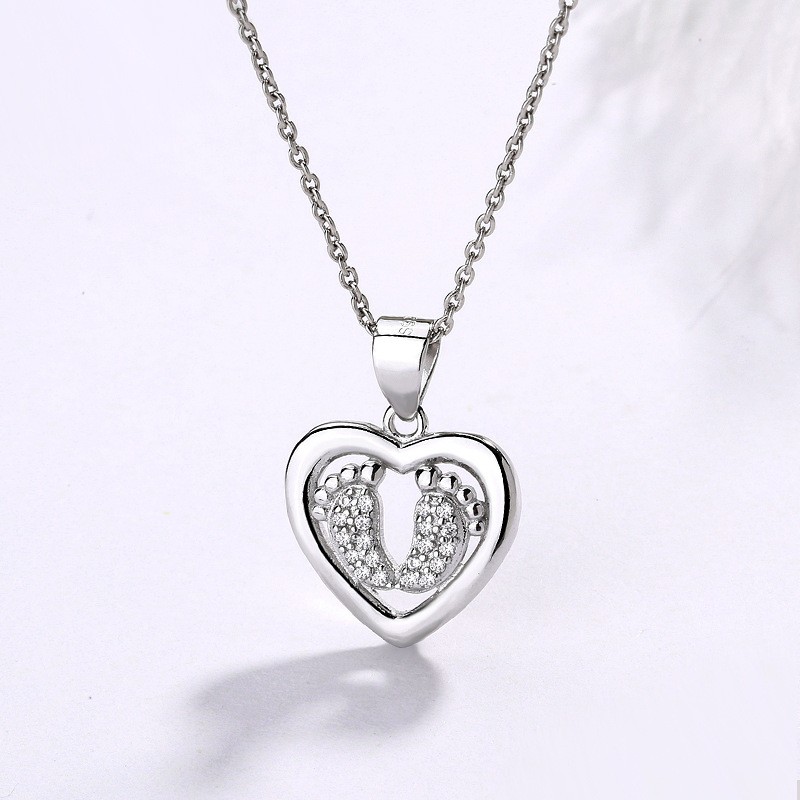 Heart Necklace Manufacturer - OEM 925 Baby Feet Pendant Mother's Gift