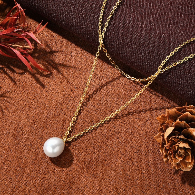 Sterling Silver Necklace Factory - OEM 925 Double Layered Natural Pearl Gold