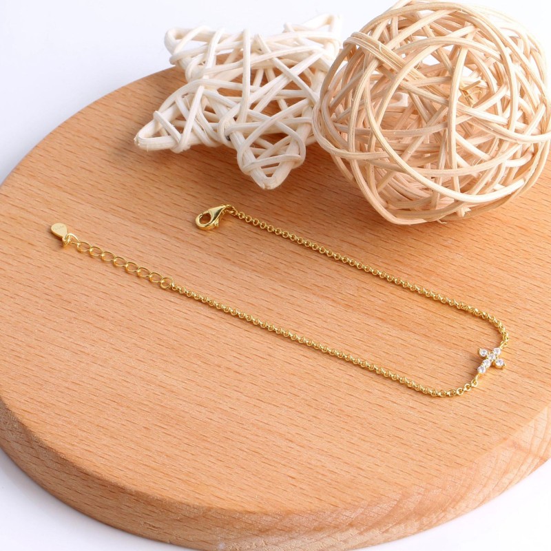 Sterling Silver Bracelet Manufacturer - OEM S925 Simple Zircon Cross Chain