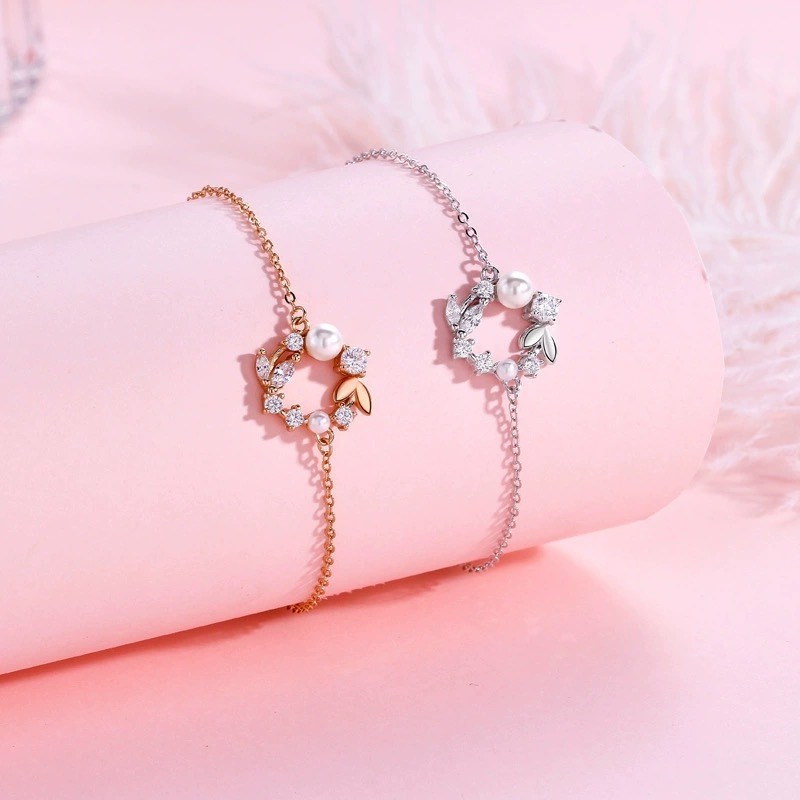Sterling Silver Bracelet Factory - OEM S925 Pearl Zircon Flower Wreath Chain