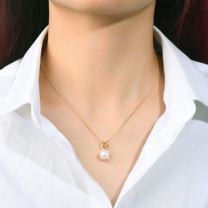 Sterling Silver Necklace Manufacturer - OEM 925 Geometric Curve Pearl Gold