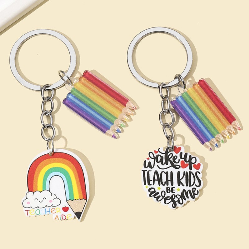 Teacher Keychain Factory - OEM Rainbow Pencil Cloud Teacher Pendant