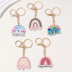 Keychain Factory - OEM Leopard Print Rainbow Heart MAMA Pendant