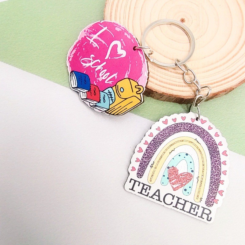 Teacher Keychain Manufacturer - OEM Wooden Printed Rainbow Teacher