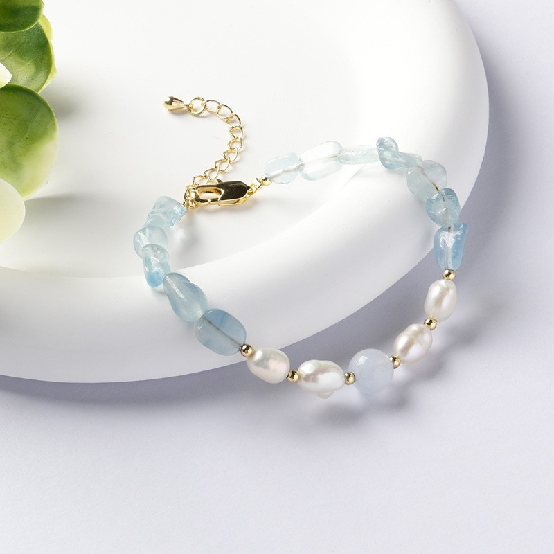 Woven Bracelet Factory - OEM Sweet Aquamarine Crystal Pearl Beads