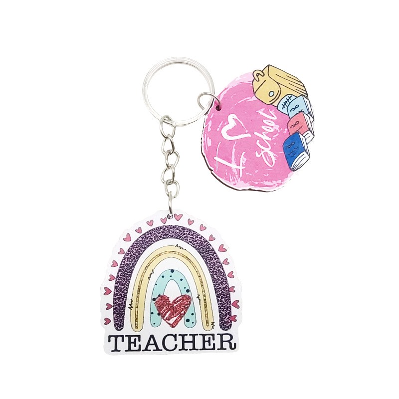 Teacher Keychain Manufacturer - OEM Wooden Printed Rainbow Teacher