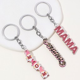 Keychain Manufacturer - OEM Wooden Dwarf Leopard MAMA Pink Pendant