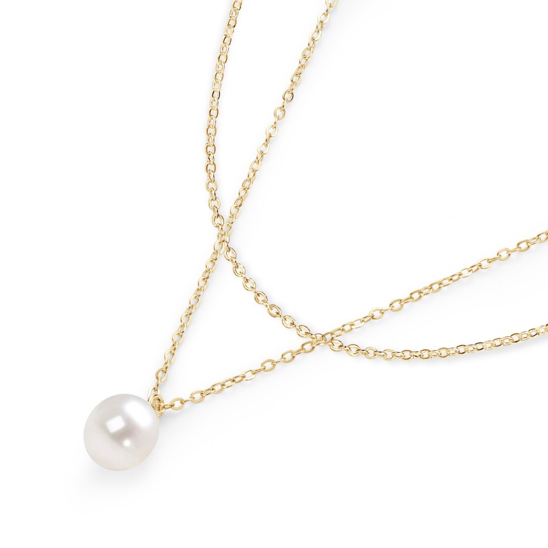 Sterling Silver Necklace Factory - OEM 925 Double Layered Natural Pearl Gold
