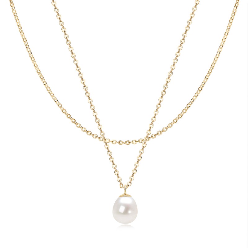 Sterling Silver Necklace Factory - OEM 925 Double Layered Natural Pearl Gold