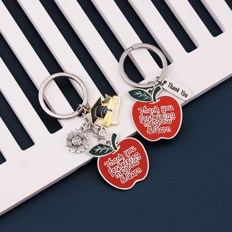 Teacher Keychain Manufacturer - OEM Stainless Steel Apple Sunflower Hat