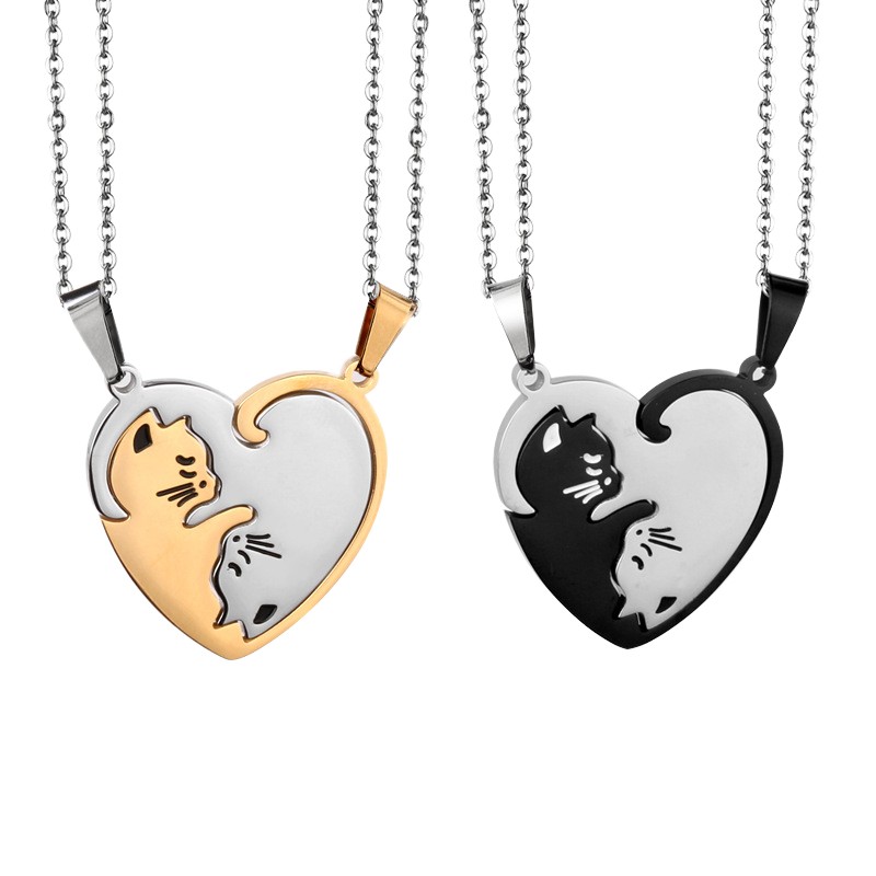 Cat Necklace Factory - OEM Cute Stainless Steel Love Peach Heart Couple