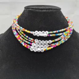 Rice Bead Necklace Manufacturer - OEM Colorful English Letter Collarbone Chain