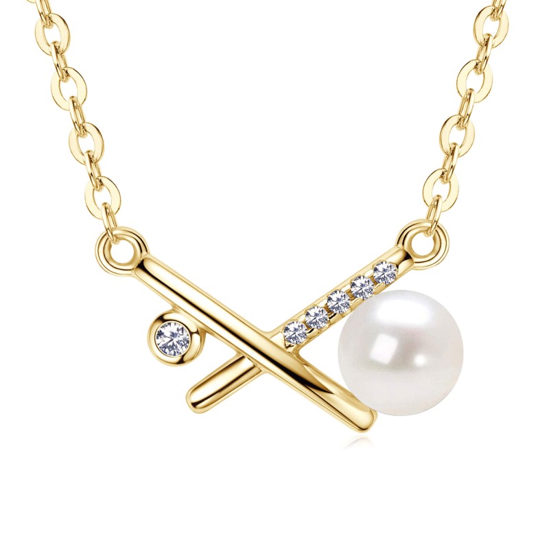 Sterling Silver Necklace Manufacturer - OEM 925 X-shaped Cross Pearl Zircon