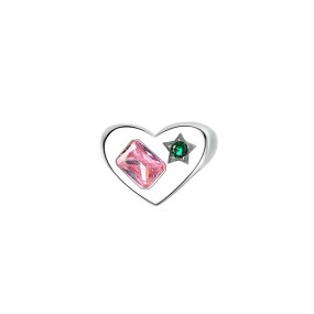 Sterling Silver Ring Manufacturer - OEM S925 Geometric Pink Green Zircon Heart
