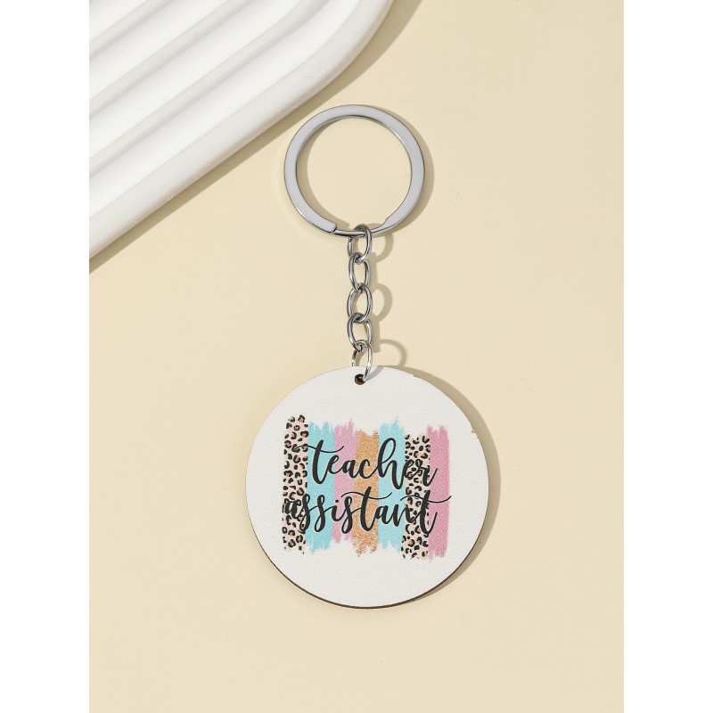 Teacher Keychain Manufacturer - OEM Wood Round Teacher Leopard Pencil