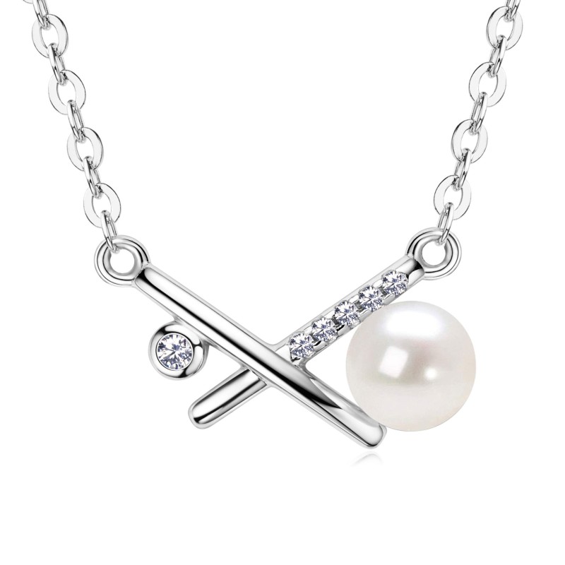 Sterling Silver Necklace Manufacturer - OEM 925 X-shaped Cross Pearl Zircon