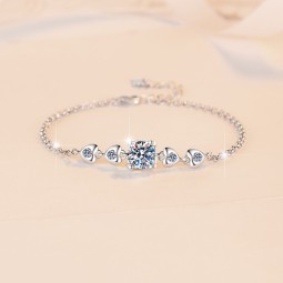 Sterling Silver Bracelet Factory - OEM S925 Moissanite Heart Chain Bracelet