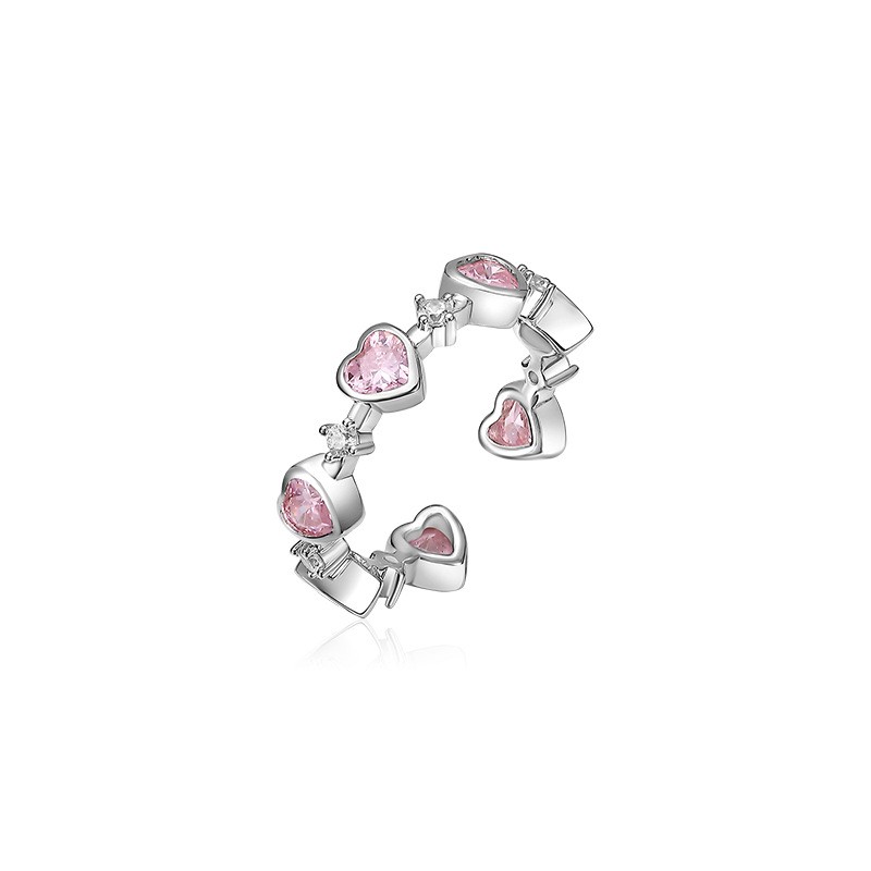 Sterling Silver Ring Manufacturer - OEM S925 Sweet Pink Heart Zircon Ring