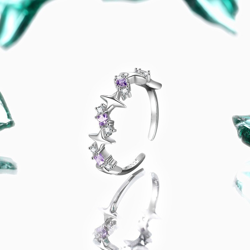 Sterling Silver Ring Manufacturer - OEM S925 Purple Zircon Heart Star Adjustable