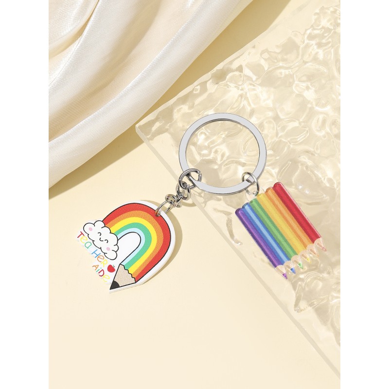 Teacher Keychain Factory - OEM Rainbow Pencil Cloud Teacher Pendant