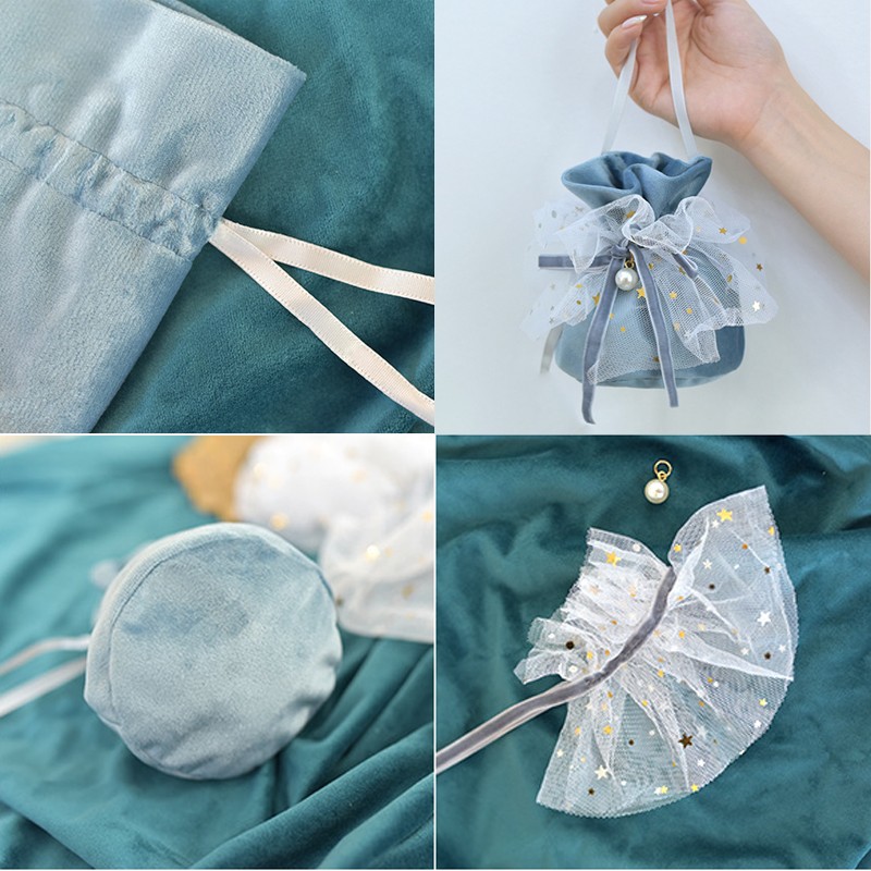 Velvet Gift Bags Factory - OEM Round Bottom Drawstring Pearl Bead Pouches