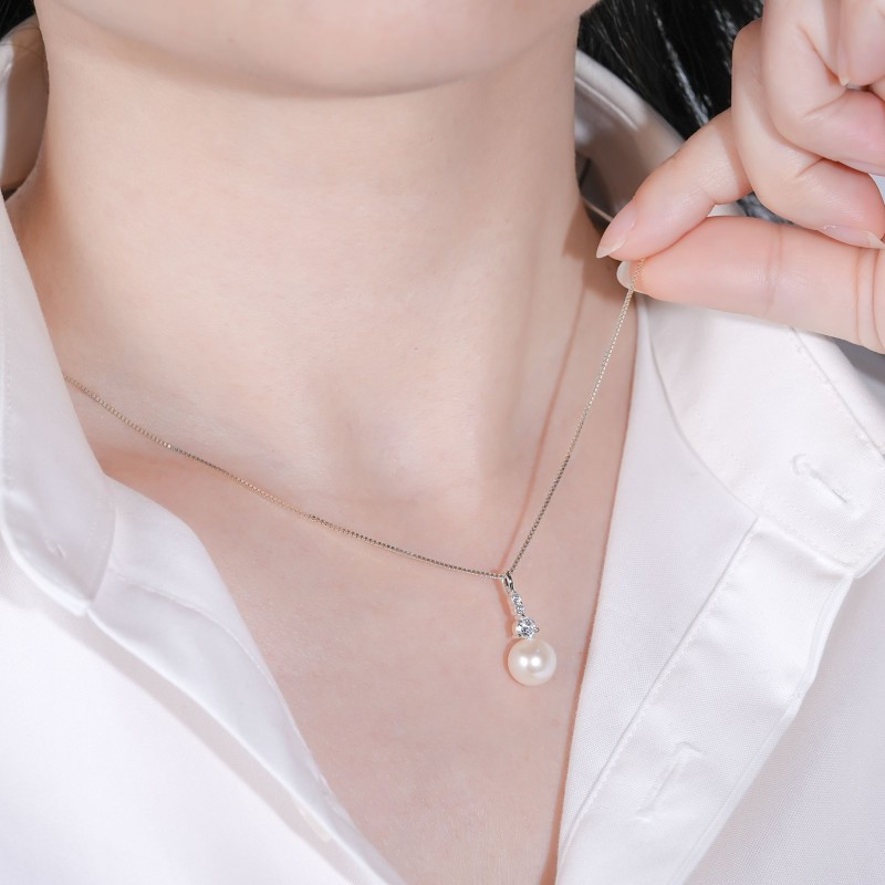 Sterling Silver Necklace Manufacturer - OEM 925 Natural Pearl Round Zircon Gold