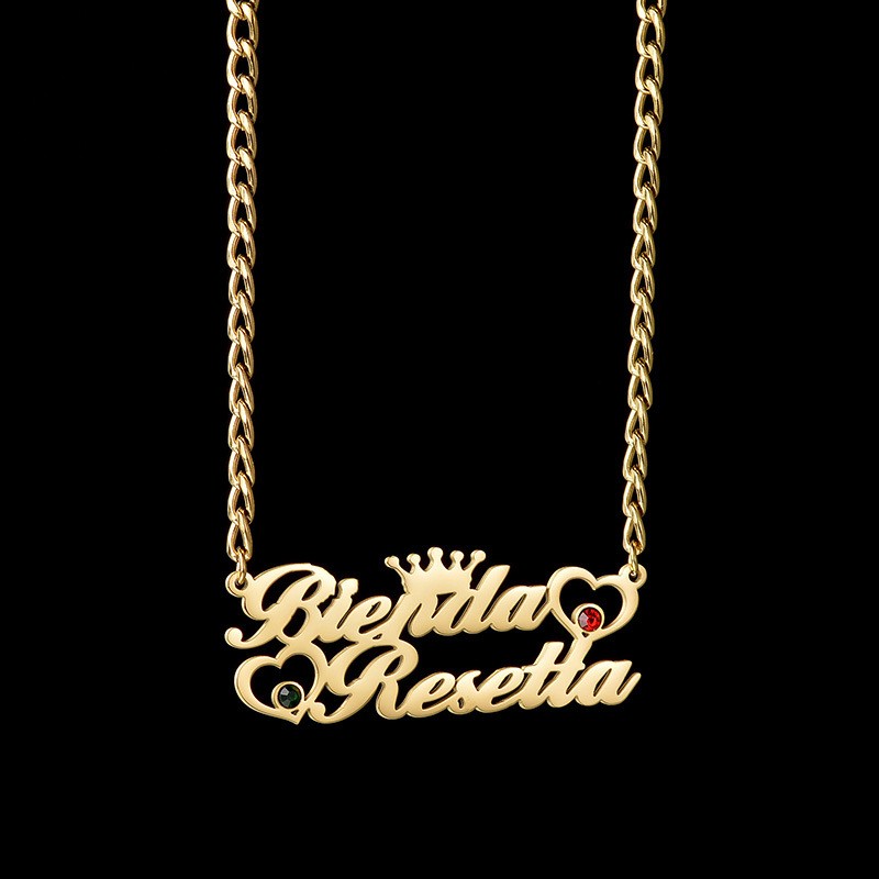 Name Necklace Manufacturer - OEM Custom Zircon Double Heart Stainless Steel